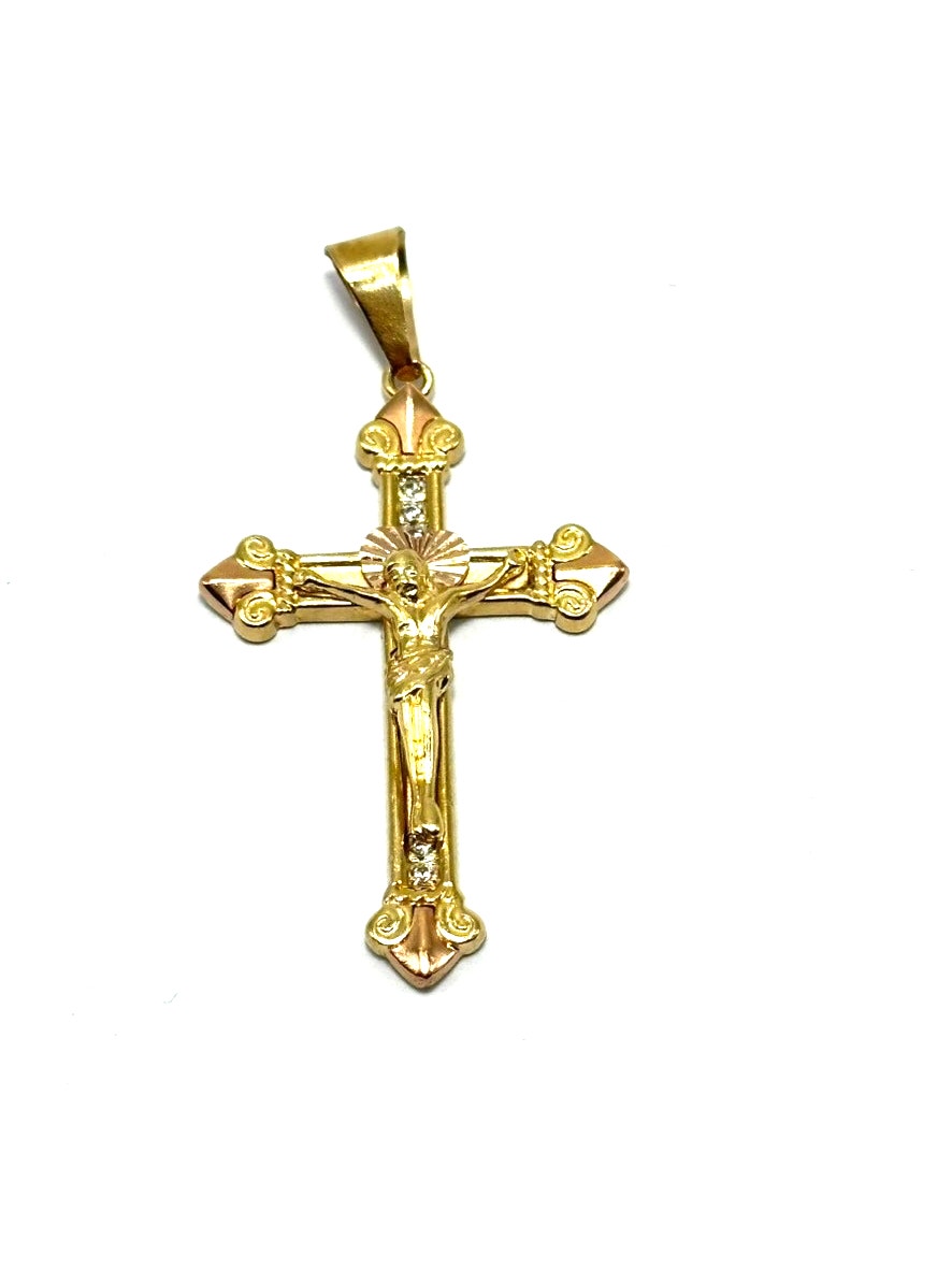 14k Twotone Crucifix Pendant Yellow And Rose Gold Cross Charm